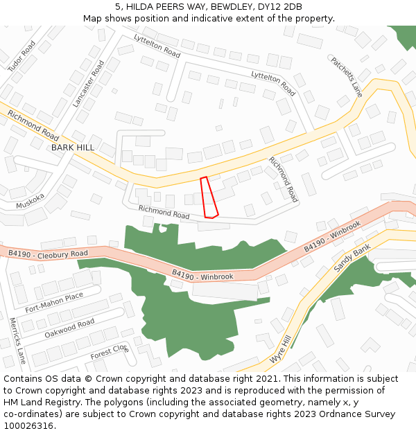 5, HILDA PEERS WAY, BEWDLEY, DY12 2DB: Location map and indicative extent of plot