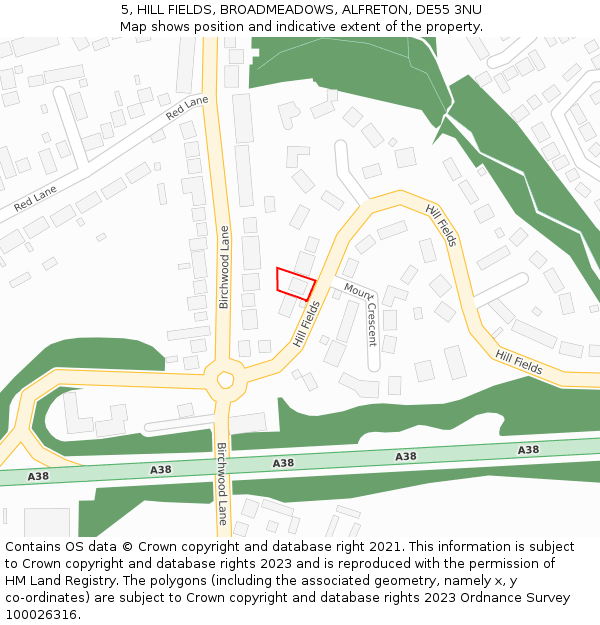 5, HILL FIELDS, BROADMEADOWS, ALFRETON, DE55 3NU: Location map and indicative extent of plot
