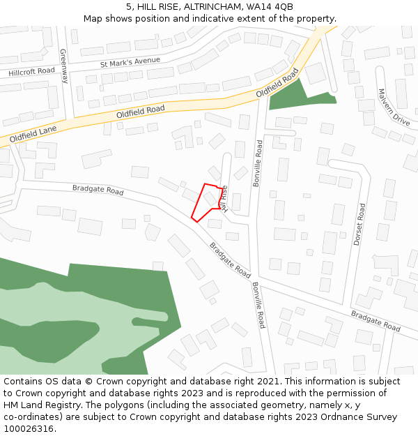 5, HILL RISE, ALTRINCHAM, WA14 4QB: Location map and indicative extent of plot