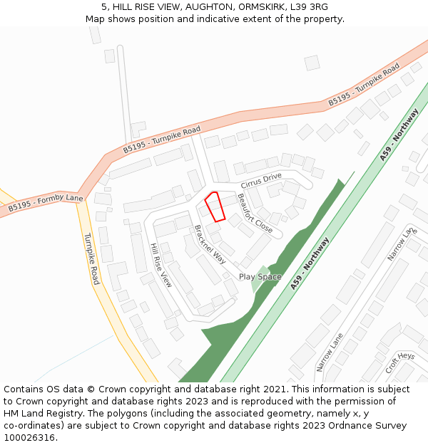 5, HILL RISE VIEW, AUGHTON, ORMSKIRK, L39 3RG: Location map and indicative extent of plot