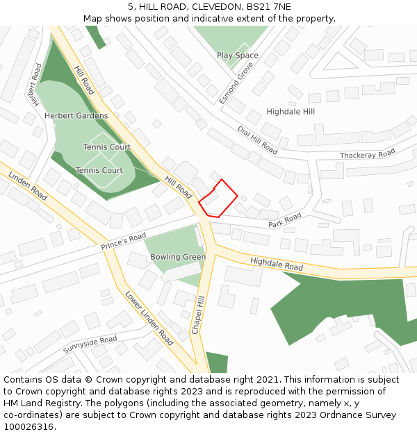 5, HILL ROAD, CLEVEDON, BS21 7NE: Location map and indicative extent of plot