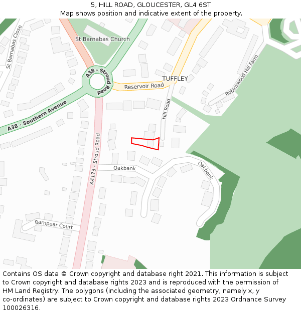 5, HILL ROAD, GLOUCESTER, GL4 6ST: Location map and indicative extent of plot