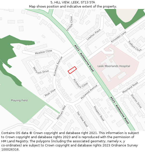 5, HILL VIEW, LEEK, ST13 5TA: Location map and indicative extent of plot