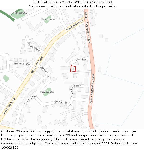 5, HILL VIEW, SPENCERS WOOD, READING, RG7 1QB: Location map and indicative extent of plot