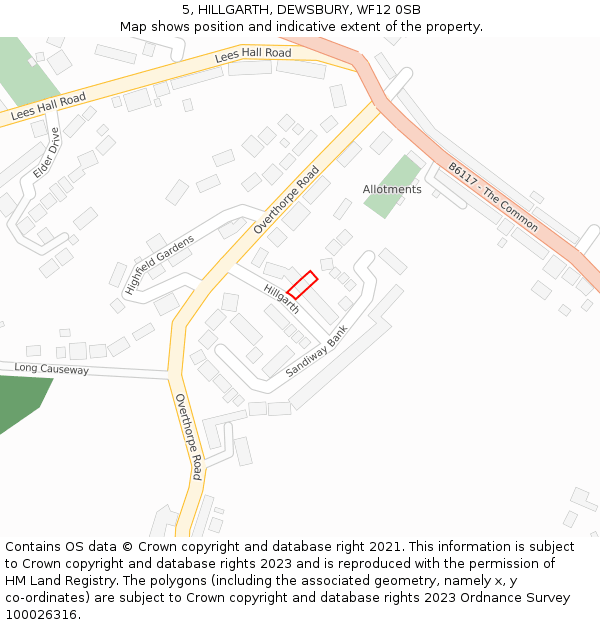 5, HILLGARTH, DEWSBURY, WF12 0SB: Location map and indicative extent of plot