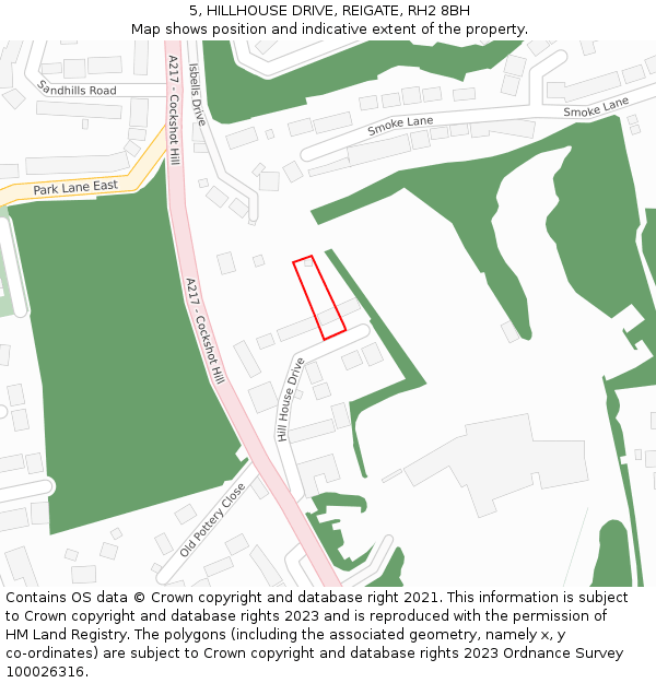 5, HILLHOUSE DRIVE, REIGATE, RH2 8BH: Location map and indicative extent of plot