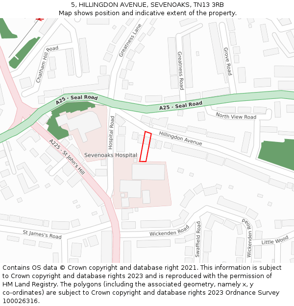 5, HILLINGDON AVENUE, SEVENOAKS, TN13 3RB: Location map and indicative extent of plot