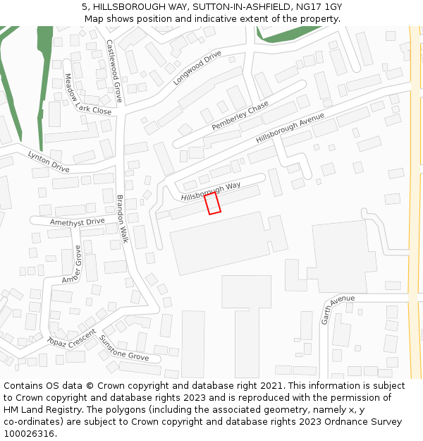 5, HILLSBOROUGH WAY, SUTTON-IN-ASHFIELD, NG17 1GY: Location map and indicative extent of plot