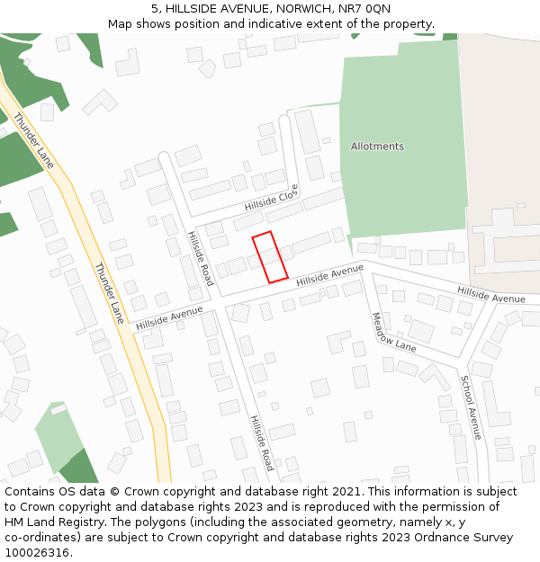 5, HILLSIDE AVENUE, NORWICH, NR7 0QN: Location map and indicative extent of plot