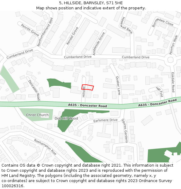 5, HILLSIDE, BARNSLEY, S71 5HE: Location map and indicative extent of plot