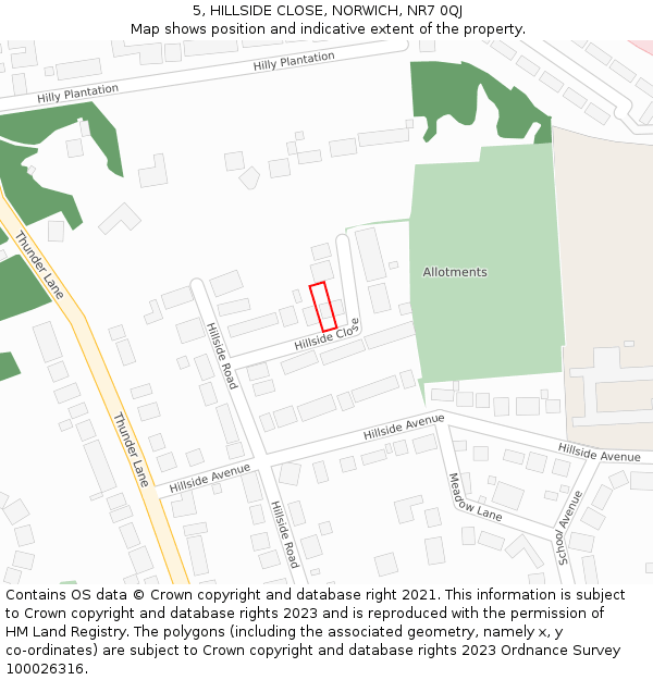 5, HILLSIDE CLOSE, NORWICH, NR7 0QJ: Location map and indicative extent of plot