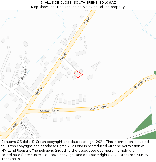 5, HILLSIDE CLOSE, SOUTH BRENT, TQ10 9AZ: Location map and indicative extent of plot