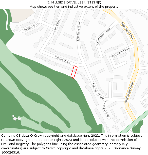 5, HILLSIDE DRIVE, LEEK, ST13 8JQ: Location map and indicative extent of plot