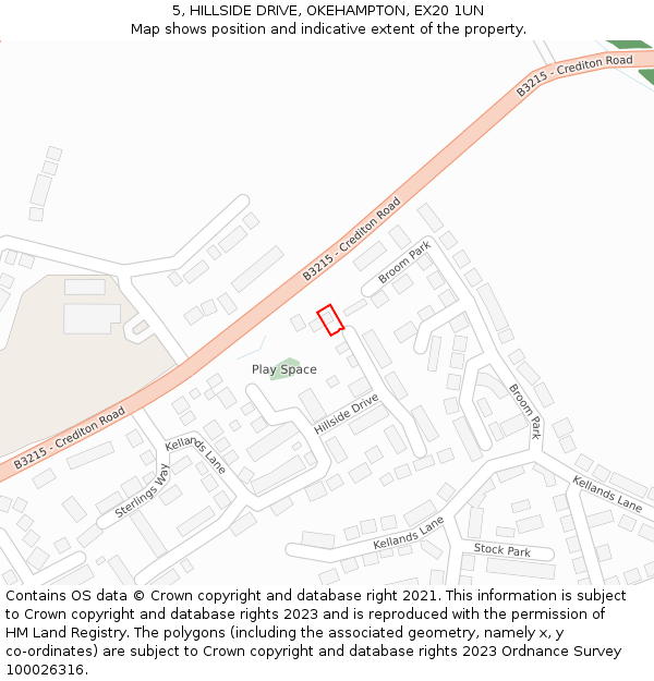 5, HILLSIDE DRIVE, OKEHAMPTON, EX20 1UN: Location map and indicative extent of plot