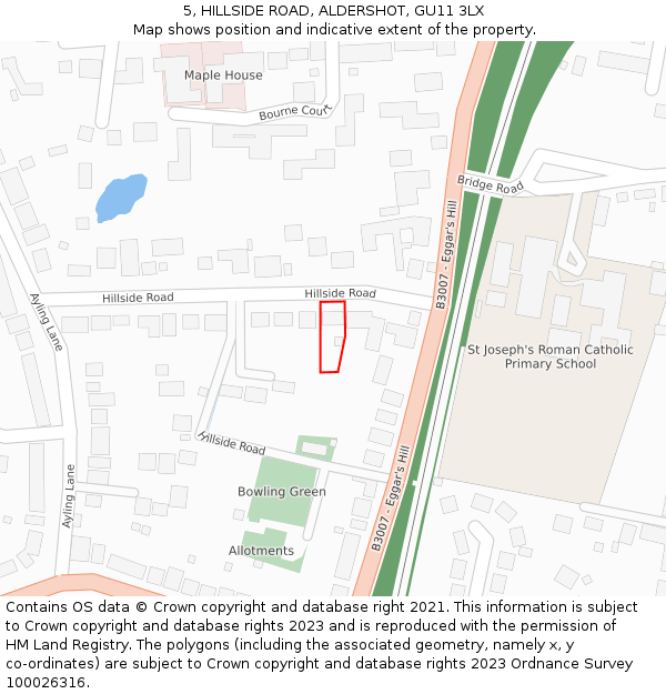 5, HILLSIDE ROAD, ALDERSHOT, GU11 3LX: Location map and indicative extent of plot