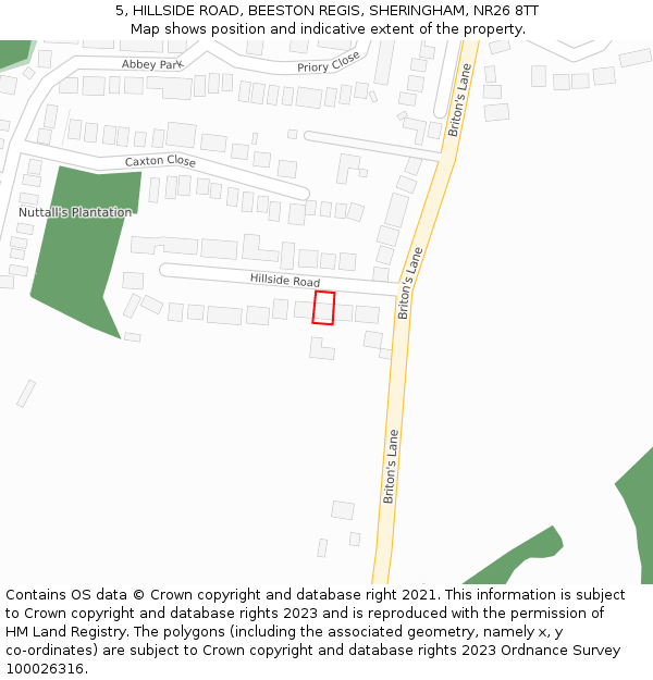 5, HILLSIDE ROAD, BEESTON REGIS, SHERINGHAM, NR26 8TT: Location map and indicative extent of plot