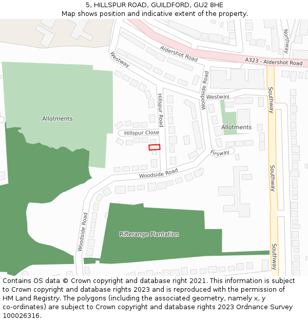 5, HILLSPUR ROAD, GUILDFORD, GU2 8HE: Location map and indicative extent of plot