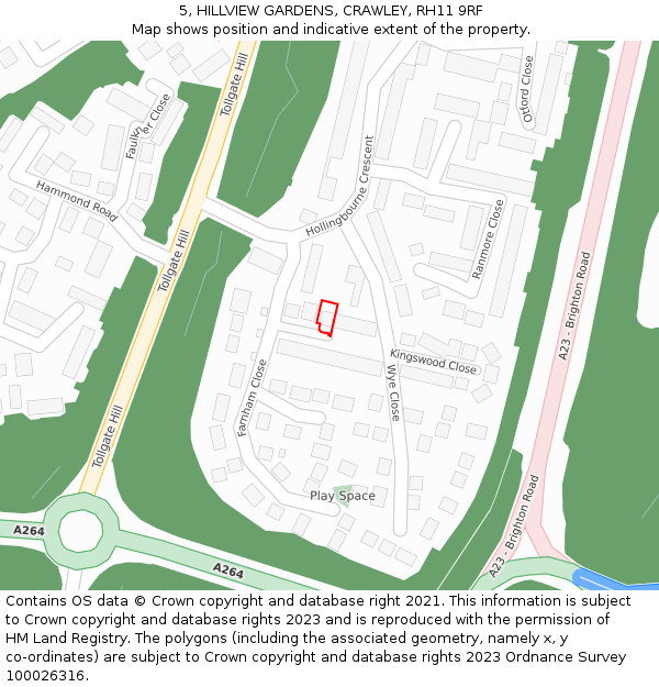 5, HILLVIEW GARDENS, CRAWLEY, RH11 9RF: Location map and indicative extent of plot