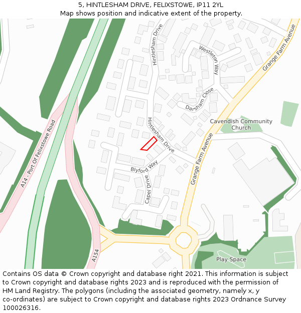 5, HINTLESHAM DRIVE, FELIXSTOWE, IP11 2YL: Location map and indicative extent of plot