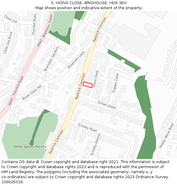 5, HIONS CLOSE, BRIGHOUSE, HD6 3EH: Location map and indicative extent of plot