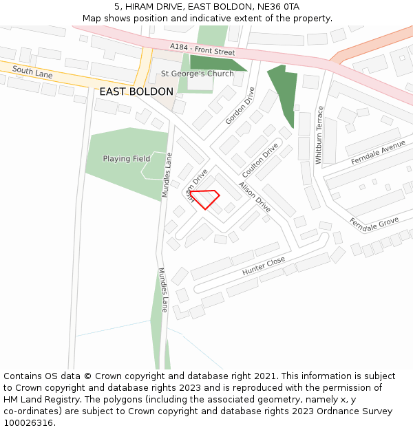 5, HIRAM DRIVE, EAST BOLDON, NE36 0TA: Location map and indicative extent of plot
