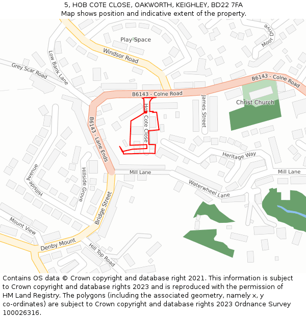 5, HOB COTE CLOSE, OAKWORTH, KEIGHLEY, BD22 7FA: Location map and indicative extent of plot