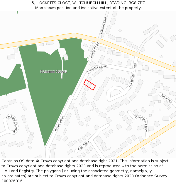 5, HOCKETTS CLOSE, WHITCHURCH HILL, READING, RG8 7PZ: Location map and indicative extent of plot