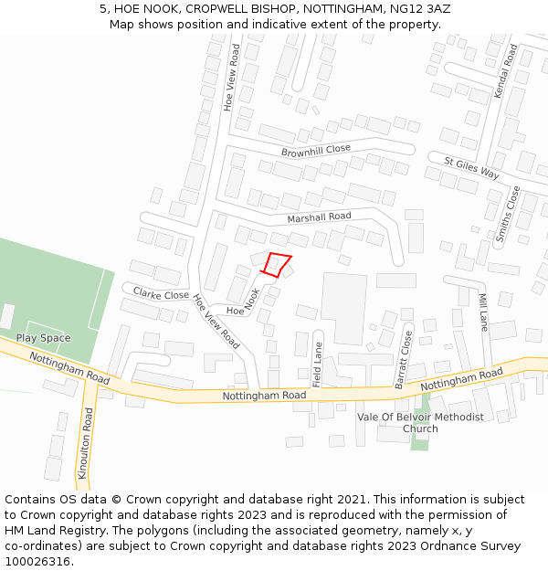 5, HOE NOOK, CROPWELL BISHOP, NOTTINGHAM, NG12 3AZ: Location map and indicative extent of plot