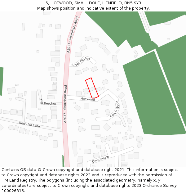 5, HOEWOOD, SMALL DOLE, HENFIELD, BN5 9YR: Location map and indicative extent of plot
