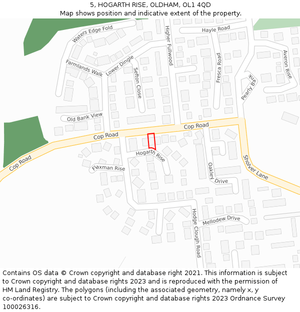 5, HOGARTH RISE, OLDHAM, OL1 4QD: Location map and indicative extent of plot