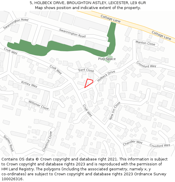 5, HOLBECK DRIVE, BROUGHTON ASTLEY, LEICESTER, LE9 6UR: Location map and indicative extent of plot