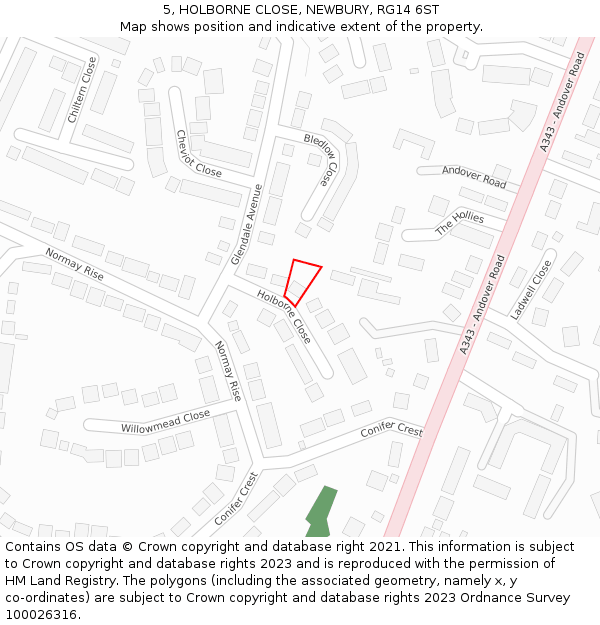 5, HOLBORNE CLOSE, NEWBURY, RG14 6ST: Location map and indicative extent of plot