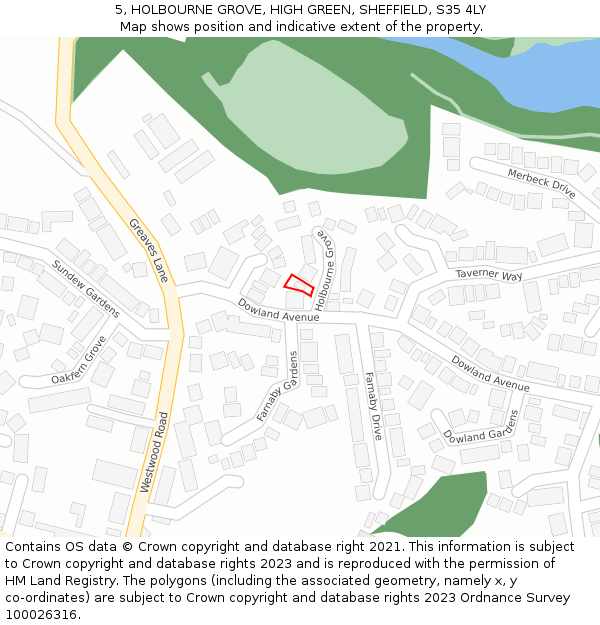 5, HOLBOURNE GROVE, HIGH GREEN, SHEFFIELD, S35 4LY: Location map and indicative extent of plot