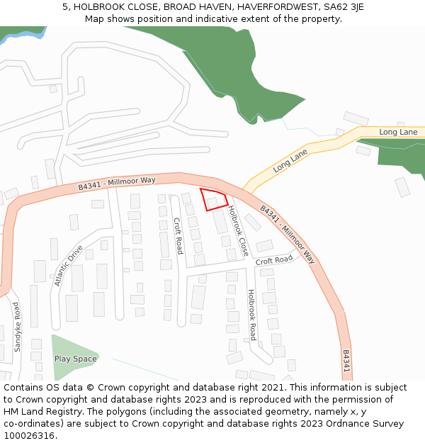 5, HOLBROOK CLOSE, BROAD HAVEN, HAVERFORDWEST, SA62 3JE: Location map and indicative extent of plot