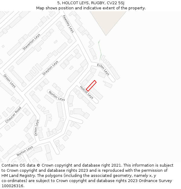 5, HOLCOT LEYS, RUGBY, CV22 5SJ: Location map and indicative extent of plot