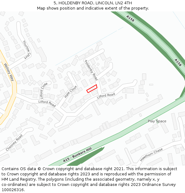 5, HOLDENBY ROAD, LINCOLN, LN2 4TH: Location map and indicative extent of plot