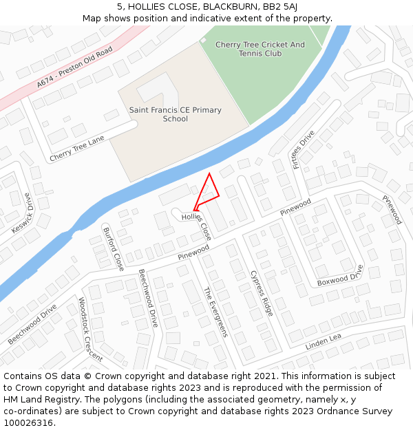 5, HOLLIES CLOSE, BLACKBURN, BB2 5AJ: Location map and indicative extent of plot