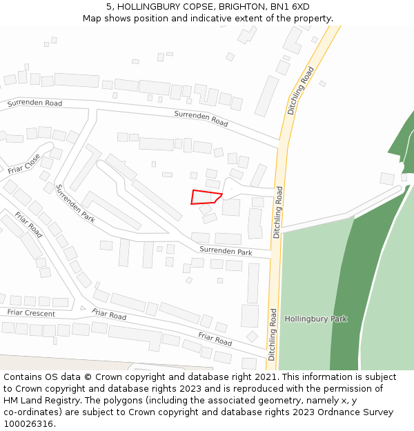 5, HOLLINGBURY COPSE, BRIGHTON, BN1 6XD: Location map and indicative extent of plot