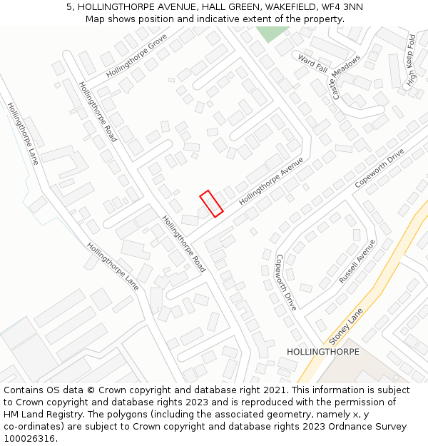 5, HOLLINGTHORPE AVENUE, HALL GREEN, WAKEFIELD, WF4 3NN: Location map and indicative extent of plot