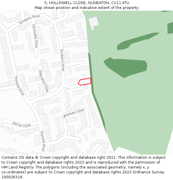 5, HOLLINWELL CLOSE, NUNEATON, CV11 6TU: Location map and indicative extent of plot
