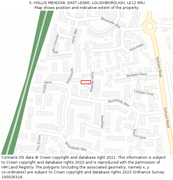 5, HOLLIS MEADOW, EAST LEAKE, LOUGHBOROUGH, LE12 6RU: Location map and indicative extent of plot