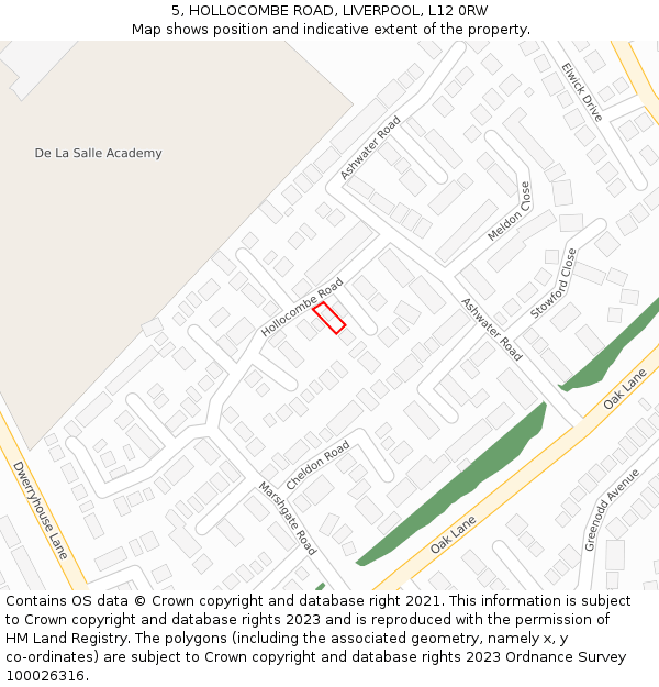 5, HOLLOCOMBE ROAD, LIVERPOOL, L12 0RW: Location map and indicative extent of plot