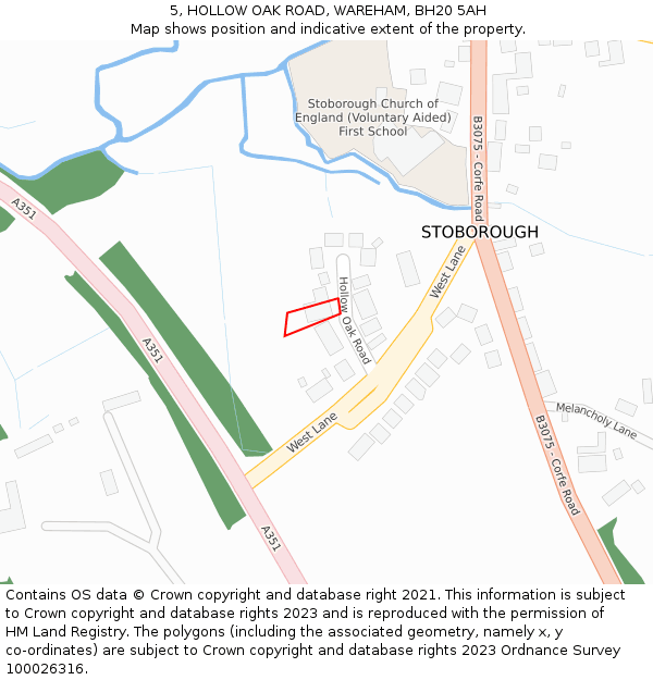 5, HOLLOW OAK ROAD, WAREHAM, BH20 5AH: Location map and indicative extent of plot