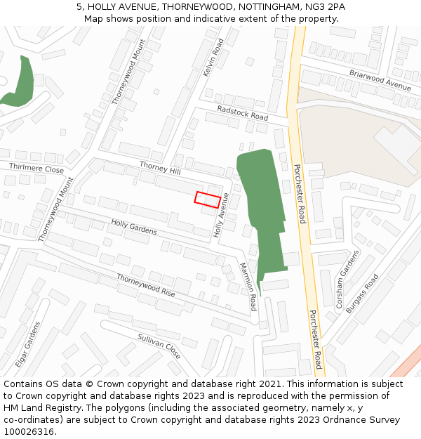 5, HOLLY AVENUE, THORNEYWOOD, NOTTINGHAM, NG3 2PA: Location map and indicative extent of plot