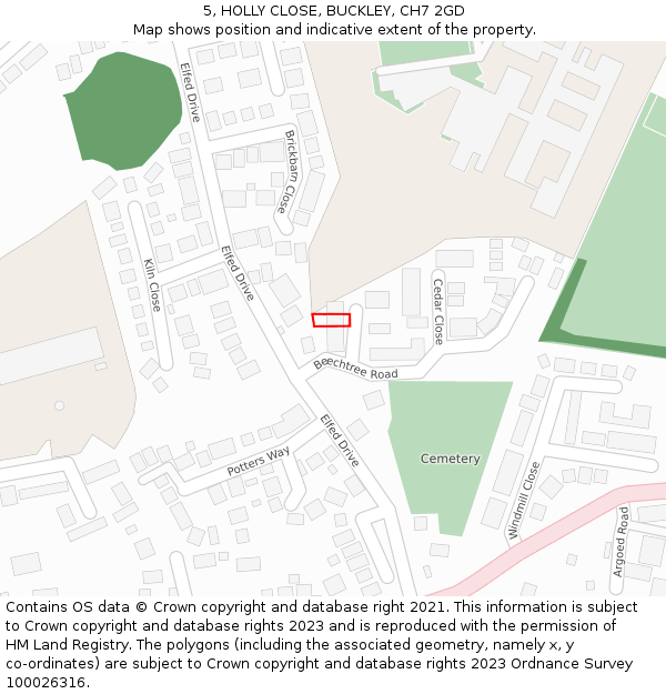 5, HOLLY CLOSE, BUCKLEY, CH7 2GD: Location map and indicative extent of plot