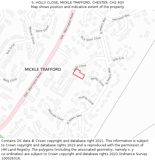 5, HOLLY CLOSE, MICKLE TRAFFORD, CHESTER, CH2 4QY: Location map and indicative extent of plot