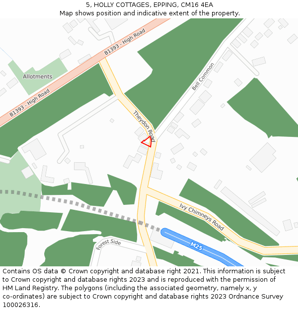 5, HOLLY COTTAGES, EPPING, CM16 4EA: Location map and indicative extent of plot