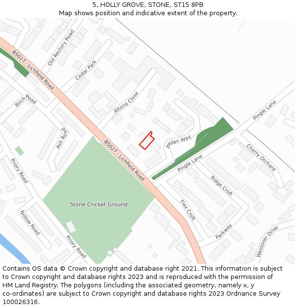 5, HOLLY GROVE, STONE, ST15 8PB: Location map and indicative extent of plot