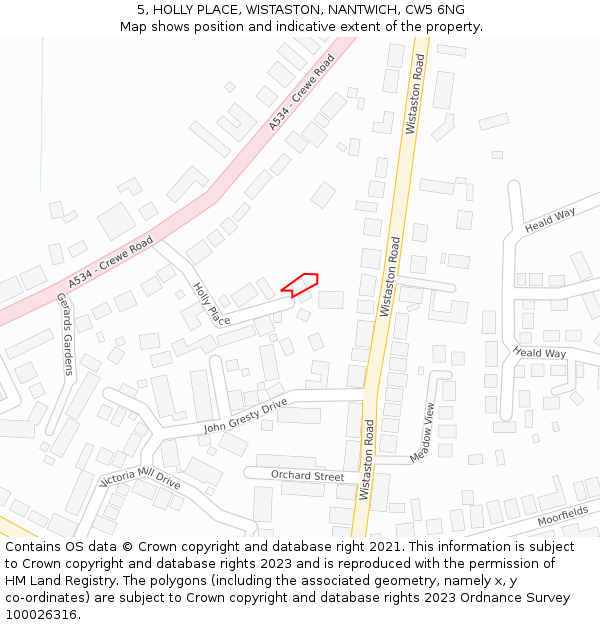 5, HOLLY PLACE, WISTASTON, NANTWICH, CW5 6NG: Location map and indicative extent of plot