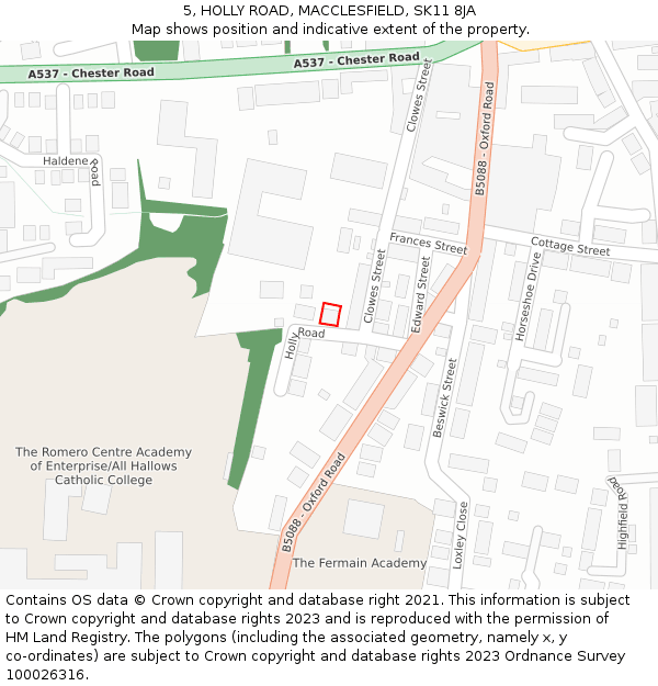 5, HOLLY ROAD, MACCLESFIELD, SK11 8JA: Location map and indicative extent of plot